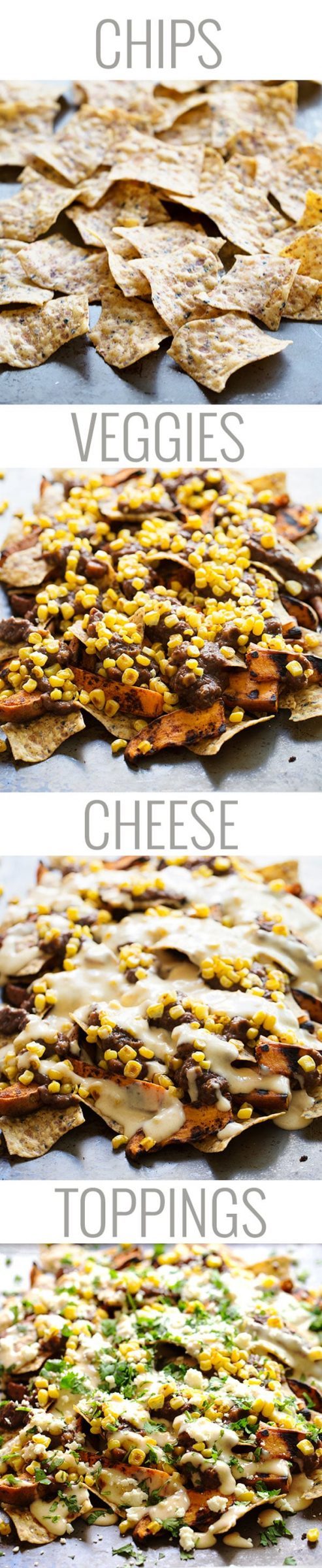 Process of making nachos in four images.