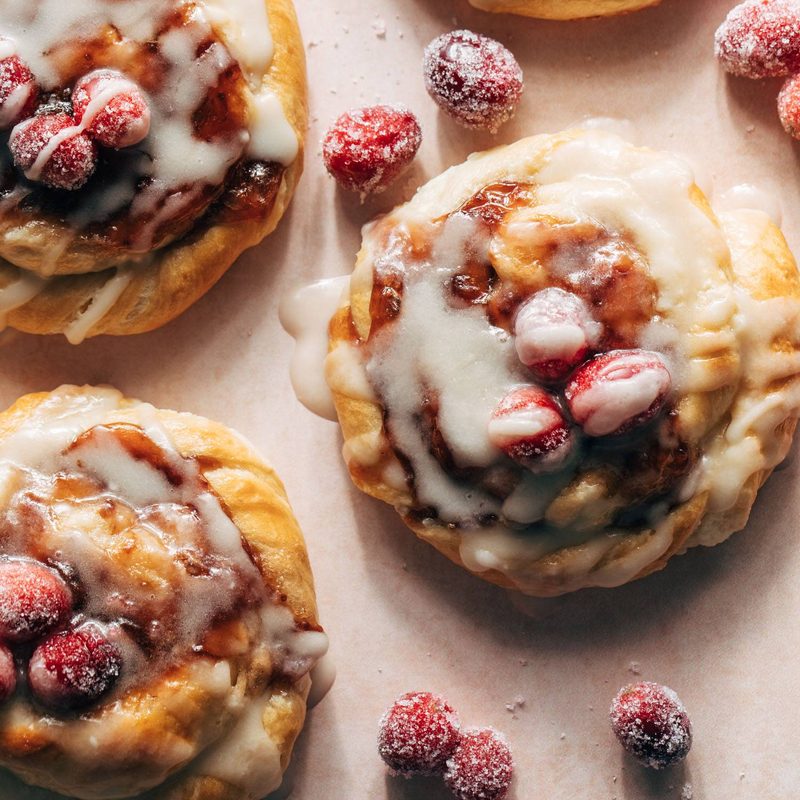 Cream cheese danishes with sugared cranberries on top