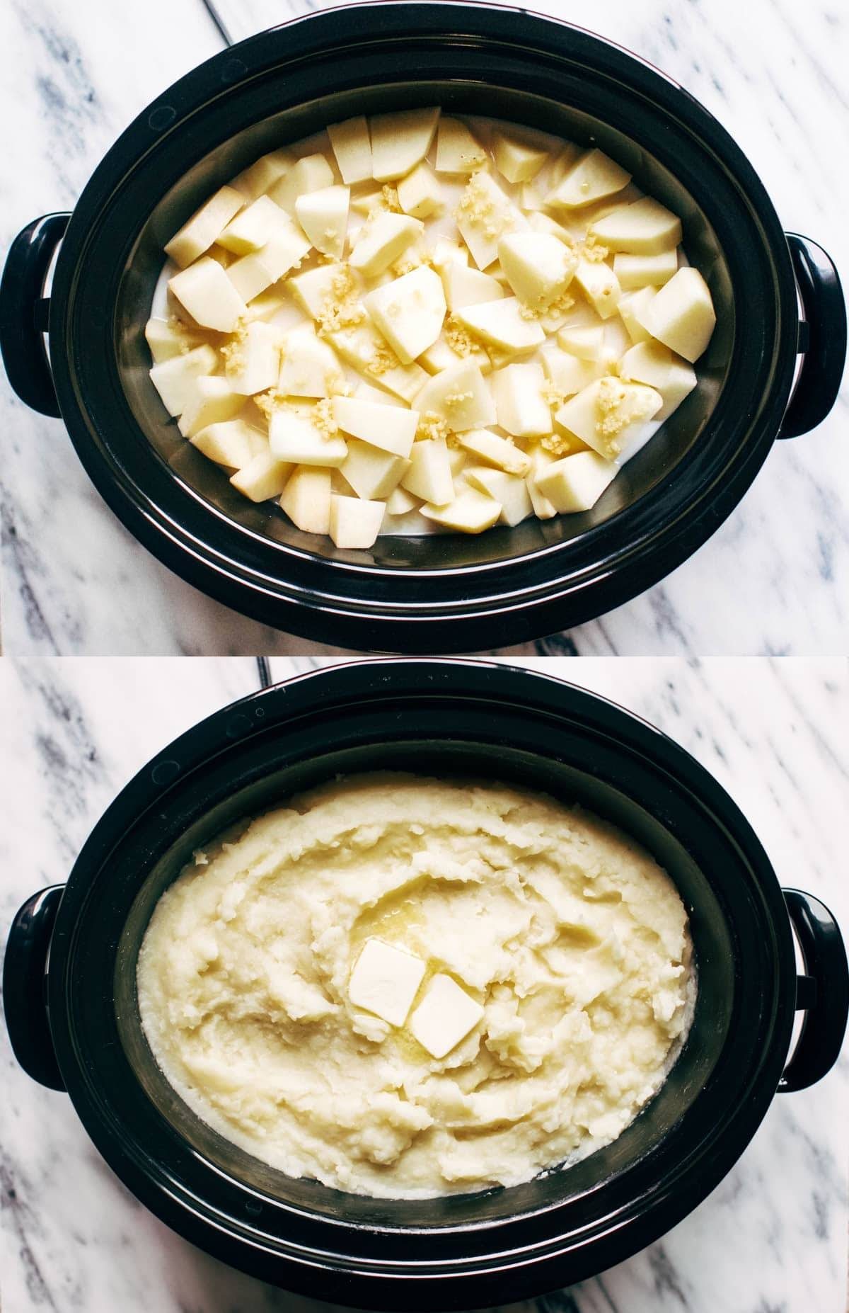 Mashed potatoes in a slow cooker.