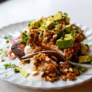 A picture of Roasted Sweet Potato Stacks with Chipotle Sauce