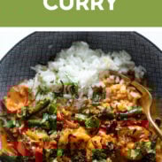 Thai shrimp curry in a bowl.