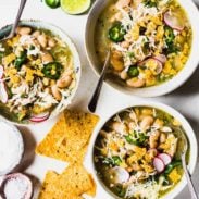 Jalapeño lime chicken soup in bowls.