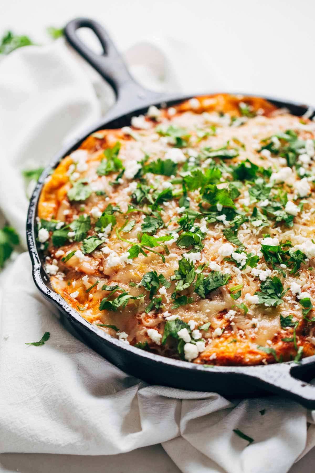 Chicken Tortilla Pie in a skillet.
